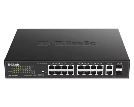 Коммутатор D-Link DES-1018MPV2, кол-во портов: 16x100 Мбит/с, кол-во SFP/uplink: combo RJ-45/SFP 2x1 Гбит/с, установка в стойку, PoE: 16x30 Вт (макс. 247 Вт) (DES-1018MPV2/E)