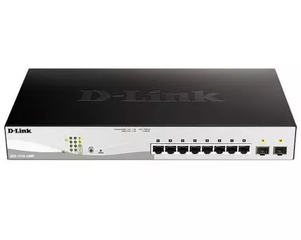 Коммутатор D-link DGS-1210-10MP/FL, управляемый, кол-во портов: 8x1 Гбит/с, кол-во SFP/uplink: SFP 2x1 Гбит/с, установка в стойку, PoE (макс. 130Вт) (DGS-1210-10MP/FL1A)