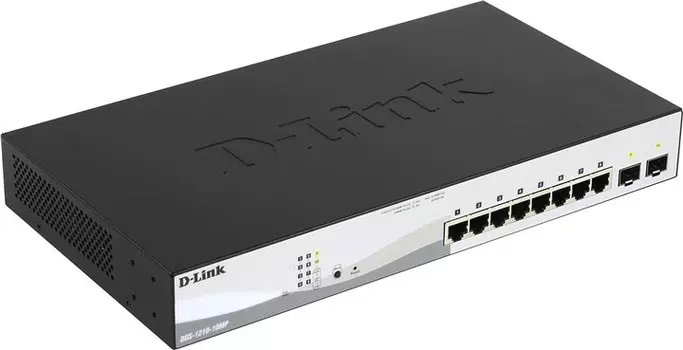 Коммутатор D-Link DGS-1210-10MP, управляемый, кол-во портов: 8x1 Гбит/с, кол-во SFP/uplink: SFP 2x1 Гбит/с, установка в стойку, PoE: 8x30 Вт (макс. 130 Вт) (DGS-1210-10MP/F3A)