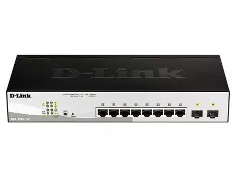 Коммутатор D-Link DGS-1210-10P, управляемый, кол-во портов: 8x1 Гбит/с, кол-во SFP/uplink: SFP 2x1 Гбит/с, установка в стойку, PoE: 8x30 Вт (макс. 65 Вт) (DGS-1210-10P/FL1A)