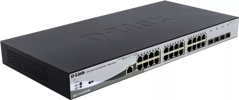 Коммутатор D-link DGS-1210-28P/ME, управляемый, кол-во портов: 24x1 Гбит/с, кол-во SFP/uplink: SFP 4x1 Гбит/с, установка в стойку, PoE: 24x30Вт (макс. 193Вт) (DGS-1210-28P/ME/A1A)
