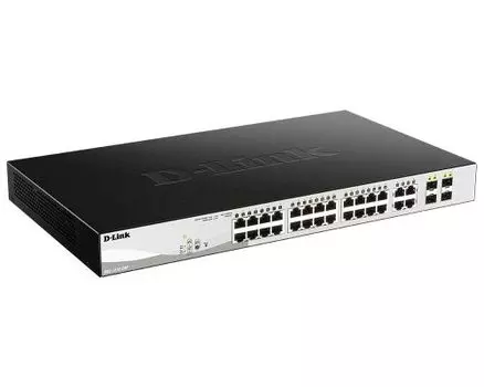 Коммутатор D-link DGS-1210-28P, управляемый, кол-во портов: 24x1 Гбит/с, кол-во SFP/uplink: SFP 4x1 Гбит/с, установка в стойку, PoE: 24x30Вт (макс. 193Вт) (DGS-1210-28P/FL1A)
