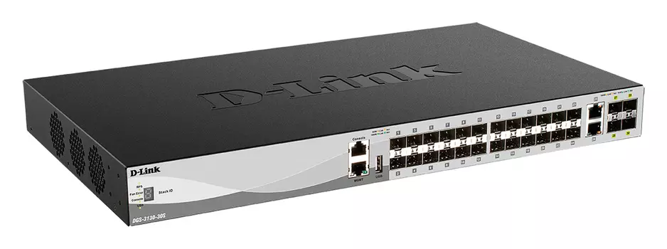 Коммутатор D-Link DGS-3130-30S, управляемый, кол-во портов: 2x10 Гбит/с SFP 24x1 Гбит/с, кол-во SFP/uplink: SFP+ 6x10 Гбит/с, установка в стойку (DGS-3130-30S/B1A)