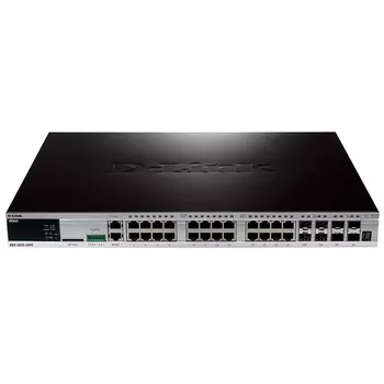 Коммутатор D-link DGS-3420-28PC, управляемый, кол-во портов: 24x1 Гбит/с, combo RJ-45/SFP 4x1 Гбит/с, кол-во SFP/uplink: SFP+ 4x10 Гбит/с, установка в стойку, PoE: 24x30Вт (макс. 370Вт) (DGS-3420-28PC/B1A)