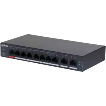 Коммутатор Dahua CS4010-8ET-110, управляемый, кол-во портов: 8x100 Мбит/с, кол-во SFP/uplink: RJ-45 2x1 Гбит/с, установка в стойку, PoE: 8x90 Вт (макс. 110 Вт) (DH-CS4010-8ET-110)