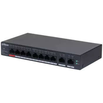 Коммутатор Dahua CS4010-8GT-110, управляемый, кол-во портов: 8x1 Гбит/с, кол-во SFP/uplink: RJ-45 2x1 Гбит/с, установка в стойку, PoE: 8x90 Вт (макс. 110 Вт) (DH-CS4010-8GT-110)