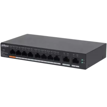 Коммутатор Dahua CS4010-8GT-60, управляемый, кол-во портов: 8x1 Гбит/с, кол-во SFP/uplink: RJ-45 2x1 Гбит/с, установка в стойку, PoE: 8x60 Вт (макс. 60 Вт) (DH-CS4010-8GT-60)