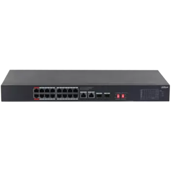 Коммутатор Dahua DH-S3220-16GT-190, кол-во портов: 16x1 Гбит/с SFP 2x1 Гбит/с, кол-во SFP/uplink: RJ-45 2x1 Гбит/с, установка в стойку, PoE: 16x90 Вт (макс. 190 Вт) (DH-S3220-16GT-190)