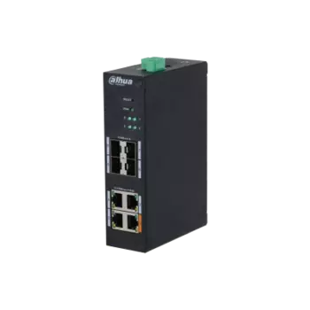 Коммутатор DAHUA HS4408-4ET-60, управляемый, кол-во портов: 4x100 Мбит/с, кол-во SFP/uplink: SFP 4x1 Гбит/с, на DIN-рейку, PoE:4x60 Вт (макс. 60 Вт) (DH-HS4408-4ET-60)