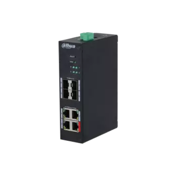 Коммутатор DAHUA HS4408-4ET-96, управляемый, кол-во портов: 4x100 Мбит/с, кол-во SFP/uplink: SFP 4x1 Гбит/с, на DIN-рейку, PoE:4x90 Вт (макс. 96 Вт) (DH-HS4408-4ET-96)