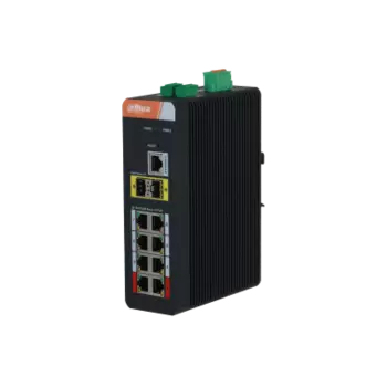 Коммутатор DAHUA IS4210-8GT-120, управляемый, кол-во портов: 8x1 Гбит/с, кол-во SFP/uplink: SFP 2x1 Гбит/с, на DIN-рейку, PoE:8x90 Вт (макс. 120 Вт) (DH-IS4210-8GT-120)
