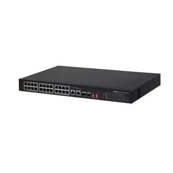 Коммутатор Dahua PFS3226-24ET-240, кол-во портов: 24x100 Мбит/с, SFP 2x1 Гбит/с, кол-во SFP/uplink: RJ-45 2x1 Гбит/с, установка в стойку, PoE: 24x60Вт (макс. 240Вт) (DH-PFS3226-24ET-240)