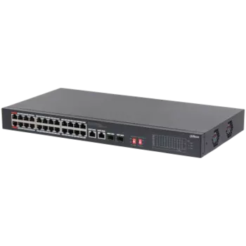 Коммутатор Dahua S3226-24ET-375, кол-во портов: 24x100 Мбит/с, кол-во SFP/uplink: combo RJ-45/SFP 2x1 Гбит/с, установка в стойку, PoE: 24x90 Вт (макс. 375 Вт) (DH-S3226-24ET-375)