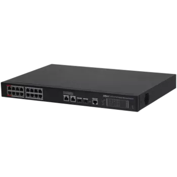 Коммутатор Dahua S4220-16GT-240, управляемый, кол-во портов: 18x1 Гбит/с, кол-во SFP/uplink: SFP 2x1 Гбит/с, установка в стойку, PoE: 16x90 Вт (макс. 240 Вт) (DH-S4220-16GT-240)