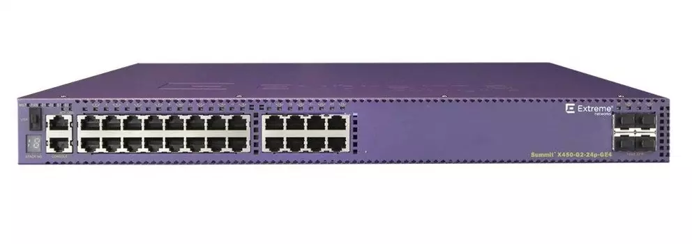Коммутатор Extreme Networks Summit X450-G2-24p-GE4, управляемый, кол-во портов: 24x1 Гбит/с, кол-во SFP/uplink: SFP 4x1 Гбит/с, установка в стойку, PoE: 24x30Вт (макс. 720Вт) (16173)