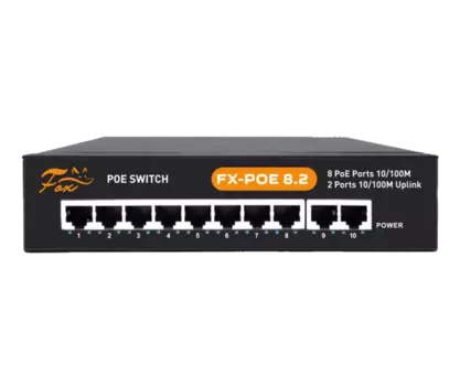 Коммутатор FOX FX-POE8.2, кол-во портов: 8x100 Мбит/с, кол-во SFP/uplink: RJ-45 2x100 Мбит/с, PoE: 8x30 Вт (макс. 120 Вт) (FX-POE8.2)