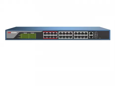 Коммутатор Hikvision DS-3E0326P-E, кол-во портов: 24x100 Мбит/с, кол-во SFP/uplink: combo RJ-45/SFP 2x100 Мбит/с, установка в стойку, PoE: 24x30Вт (макс. 370Вт) (DS-3E0326P-E(B))
