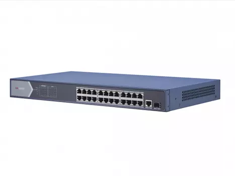 Коммутатор Hikvision DS-3E0526P-E/M, кол-во портов: 24x1 Гбит/с, SFP 2x1 Гбит/с, PoE: 24шт.x30Вт (макс. 225Вт)