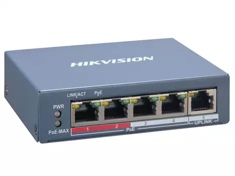 Коммутатор Hikvision DS-3E1105P-EI, управляемый, кол-во портов: 4x100 Мбит/с, кол-во SFP/uplink: RJ-45 1x100 Мбит/с, PoE: 4x30Вт (макс. 60Вт) (DS-3E1105P-EI)