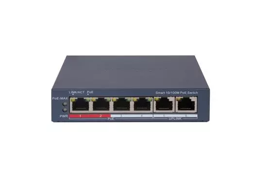 Коммутатор Hikvision DS-3E1106P-EI, управляемый, кол-во портов: 4x100 Мбит/с, кол-во SFP/uplink: RJ-45 2x100 Мбит/с, PoE: 4x30 Вт (макс. 30 Вт) (DS-3E1106P-EI)