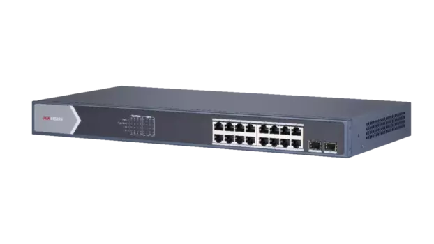 Коммутатор Hikvision DS-3E1518P-EI, управляемый, кол-во портов: 16x1 Гбит/с, SFP 2x1 Гбит/с, установка в стойку, PoE: 16x30Вт (макс. 225Вт) (DS-3E1518P-EI)