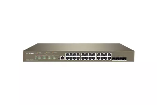 Коммутатор IP-Com G5328XP-24-410W, управляемый, кол-во портов: 24x1 Гбит/с, кол-во SFP/uplink: SFP+ 4x10 Гбит/с, установка в стойку, PoE: 24x30 Вт (макс. 370 Вт) (G5328XP-24-410W)