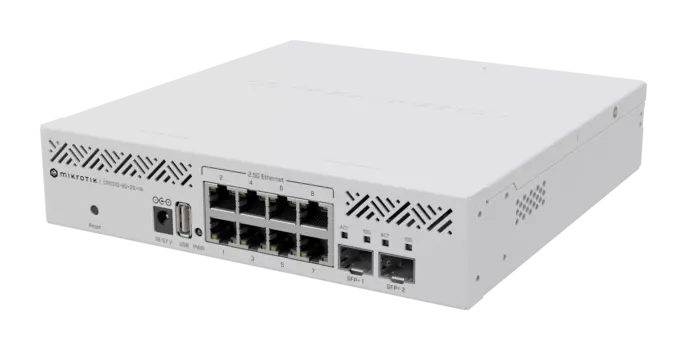 Коммутатор MikroTik Cloud Router Switch CRS310-8G+2S+IN, управляемый, кол-во портов: 8x2.5 Гбит/с, кол-во SFP/uplink: SFP+ 2x10 Гбит/с, установка в стойку (CRS310-8G+2S+IN)