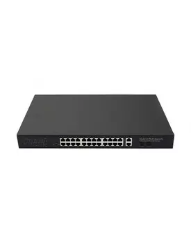 Коммутатор NST NS-SW-24F2G-P, кол-во портов: 24x100 Мбит/с, кол-во SFP/uplink: combo RJ-45/SFP 2x1 Гбит/с, PoE: 24x30 Вт (макс. 385 Вт)