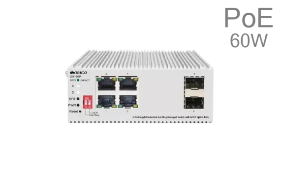 Коммутатор ORIGO OI3106P/60W, управляемый, кол-во портов: 4x1 Гбит/с, кол-во SFP/uplink: SFP 2x1 Гбит/с, на DIN-рейку, PoE:4x30 Вт (макс. 60 Вт) (OI3106P/60W/A1A)