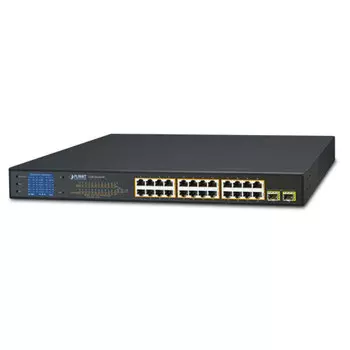 Коммутатор Planet GSW-2620VHP, кол-во портов: 24x1 Гбит/с, SFP 2x1 Гбит/с, установка в стойку, PoE (макс. 300Вт) (GSW-2620VHP)