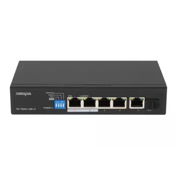 Коммутатор Powertone PUS-TS04GL-60M v2, кол-во портов: 4x1 Гбит/с, кол-во SFP/uplink: combo RJ-45/SFP 1x1 Гбит/с, PoE: 4x30 Вт (макс. 60 Вт) (PUS-TS04GL-60M v2)