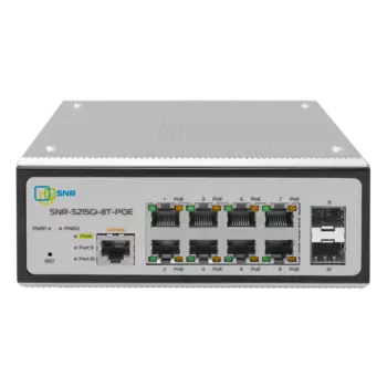 Коммутатор SNR S215Gi-8T-POE, управляемый, кол-во портов: 8x1 Гбит/с, кол-во SFP/uplink: SFP 2x1 Гбит/с, настольный/на DIN-рейку, PoE:8x30 Вт (макс. 180 Вт) (SNR-S215Gi-8T-POE)