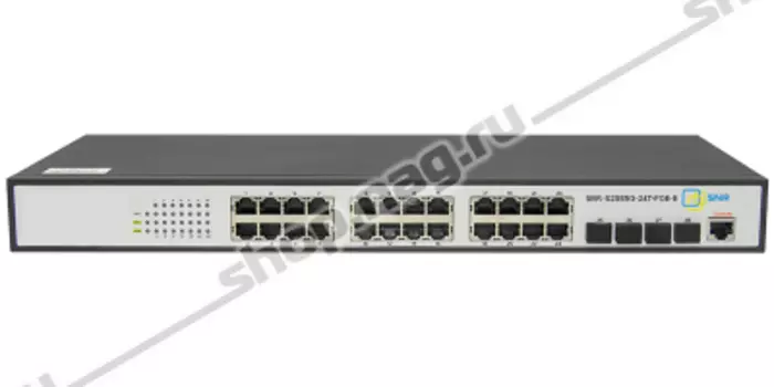 Коммутатор SNR SNR-S2985G-24T-POE-E, управляемый, кол-во портов: 24x1 Гбит/с, кол-во SFP/uplink: 4x1 Гбит/с, установка в стойку, PoE (макс. 370W)