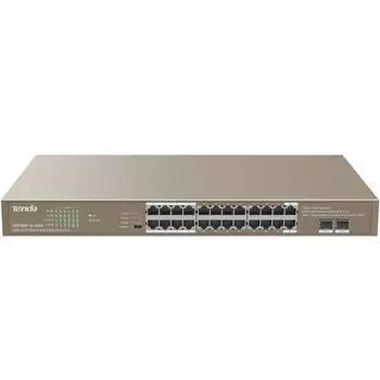 Коммутатор Tenda TEG1126P-24-410W, кол-во портов: 24x1000 SFP 2x1 Гбит/с, установка в стойку, PoE: 24x30 Вт (макс. 370 Вт) (TEG1126P-24-410W)