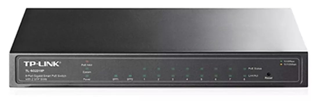 Коммутатор TP-Link TL-SG2210P(UN), управляемый, кол-во портов: 8x1000, кол-во SFP/uplink: SFP 2x1 Гбит/с, установка в стойку, PoE: 8x15.4 Вт (макс. 61 Вт) (TL-SG2210P(UN))