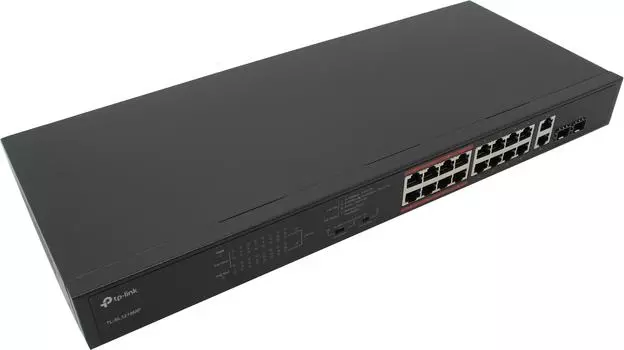 Коммутатор TP-LINK TL-SL1218MP, кол-во портов: 18x100 Мбит/с, combo RJ-45/SFP 2x1 Гбит/с, PoE: 16x30Вт (макс. 192Вт) (TL-SL1218MP)