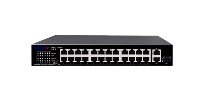 Коммутатор Trassir TR-NS1126-225-24PoE, кол-во портов: 24x100 Мбит/с, combo RJ-45/SFP 1x1 Гбит/с, кол-во SFP/uplink: RJ-45 1x1 Гбит/с, установка в стойку, PoE: 24x32 Вт (макс. 225 Вт)