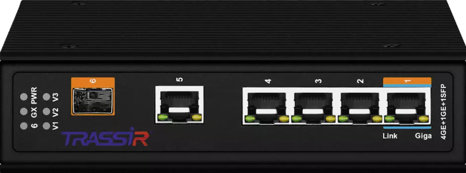 Коммутатор Trassir TR-NS15061S-150-4POE, кол-во портов: 4x1 Гбит/с SFP 1x1 Гбит/с, кол-во SFP/uplink: RJ-45 1x1 Гбит/с, PoE: 4x60 Вт (макс. 150 Вт) (TR-NS15061S-150-4POE)