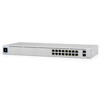Коммутатор Ubiquiti USW-16-POE-EU, управляемый, кол-во портов: 16x1 Гбит/с, SFP 2x1 Гбит/с, установка в стойку, PoE (макс. 41Вт) (USW-16-POE-EU)