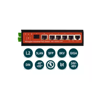 Коммутатор Wi-Tek WI-PMS305GF-I, управляемый, кол-во портов: 5x1 Гбит/с, SFP 1x1 Гбит/с, PoE:5x60 Вт