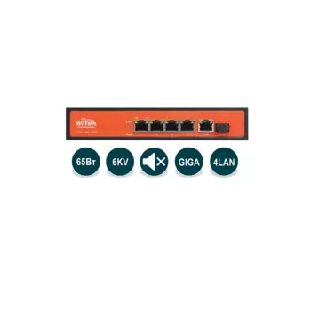 Коммутатор Wi-Tek WI-PS305GF, кол-во портов: 5x1 Гбит/с, SFP 1x1 Гбит/с, PoE: 4шт.x30Вт (макс. 65Вт)