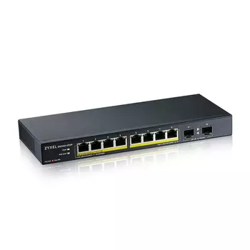 Коммутатор ZYXEL GS1100-10HP, кол-во портов: 8x1 Гбит/с, кол-во SFP/uplink: SFP 2x1 Гбит/с, PoE: 8x30Вт (макс. 130Вт) (GS1100-10HP-EU0102F)