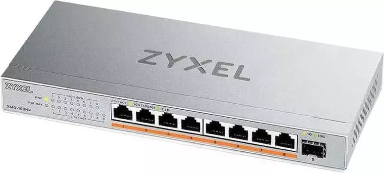 Коммутатор ZYXEL XMG-108HP, управляемый, кол-во портов: 8x2.5 Гбит/с, кол-во SFP/uplink: SFP+ 1x10 Гбит/с, PoE: 8x60 Вт (макс. 100 Вт) (XMG-108HP-EU0101F)