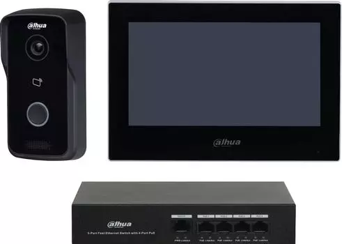 Комплект домофона DAHUA KTP03 (VTH2621G-P + VTO2111D-P-S2), 7" 1024x600, черный/черный (DHI-KTP03)
