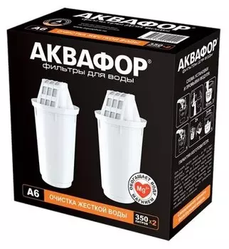 Комплект картриджей Аквафор A6 для кувшинов с гнездом посадки 7см, 350 л, 2 шт