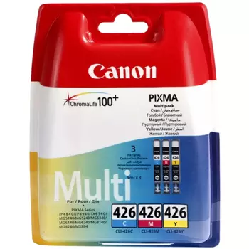 Комплект картриджей струйный Canon CLI-426CMY (4557B006), голубой/пурпурный/желтый, оригинальный, объем 9мл, ресурс 460 страниц, 3шт., для Canon PIXMA-iP4840 / iP4940 / iX6540 / MG5140 / MG5240 / MG5340 / MG6140 / MG6240 / MG8140 / MG8240 / MX714 / MX884 / MX894