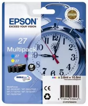 Комплект картриджей струйный Epson T2705 ( C13T27054022), голубой, пурпурный, желтый, оригинальный, объем 10.8мл для WorkForce WF-3620, WF-3640, WF-7110, WF-7210, WF-7610, WF-7620, WF-7710, WF-7715, WF-7720