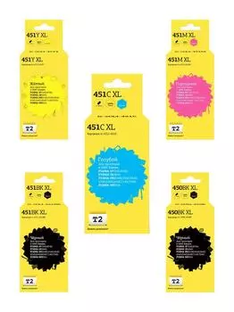Комплект картриджей струйный T2 IC-CCLI-451XL_MP (PGI-450BK XL/CLI-451 XL), черный, черный, голубой, пурпурный, желтый, совместимый, для Canon
