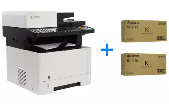 Комплект МФУ с 2 доп. картриджами лазерный Kyocera Ecosys M2540dn, A4, ч/б, 40стр/мин (A4 ч/б), 1200x1200dpi, дуплекс, ДАПД-50 листов, факс, сетевой, USB, дополнительно 2шт. TK-1170 (1102SH3NL0/1T02S50NL0)