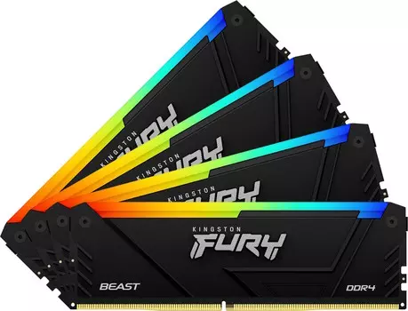 Комплект памяти DDR4 DIMM 128Gb (4x32Gb), 3600MHz, CL18, 1.35V, Kingston FURY Beast RGB Black XMP (KF436C18BB2AK4/128) Retail